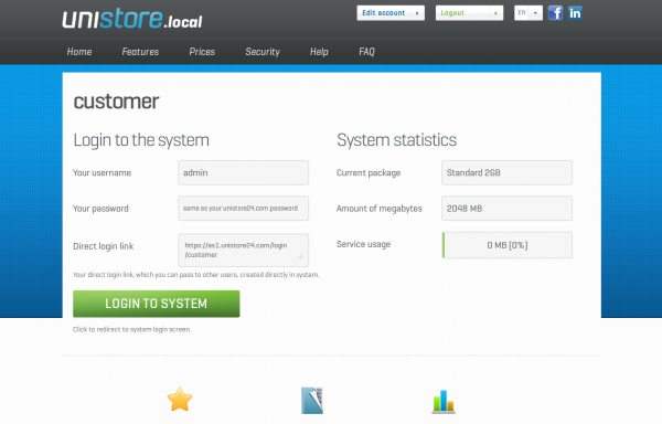 User panel on unistore24.com
