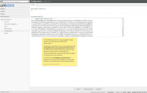 Cryptography keys available to copy from system settings
