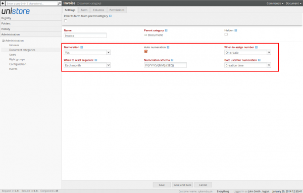 Document category numeration options