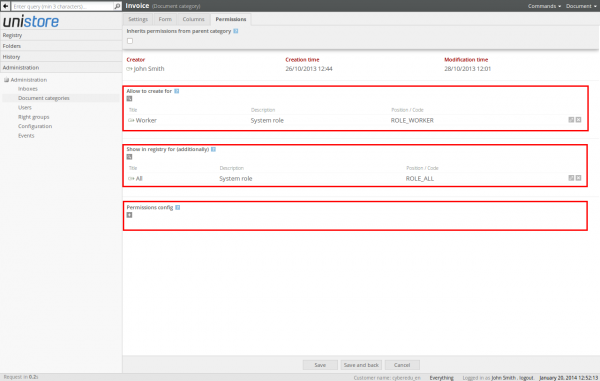 Setup document category permissions