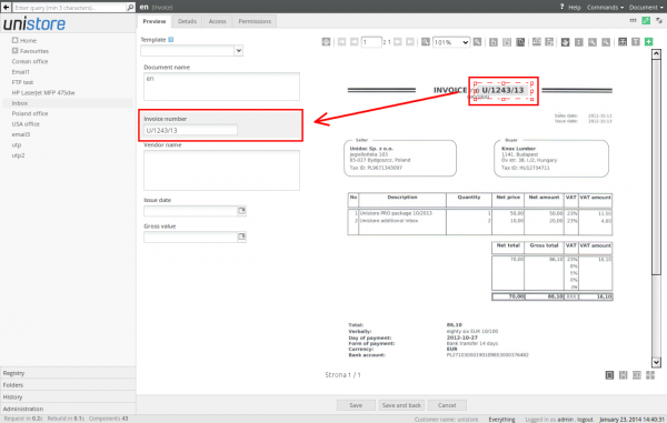 Inserting text from scanned document area to active form field