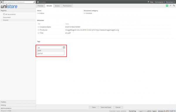 Adding tag to the document