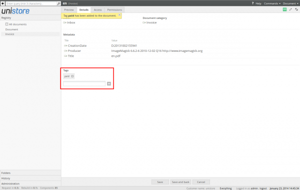 Document with added single tag
