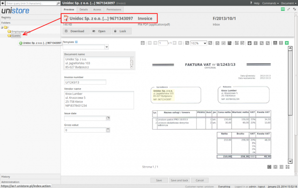 Moving document from the document view to the folder