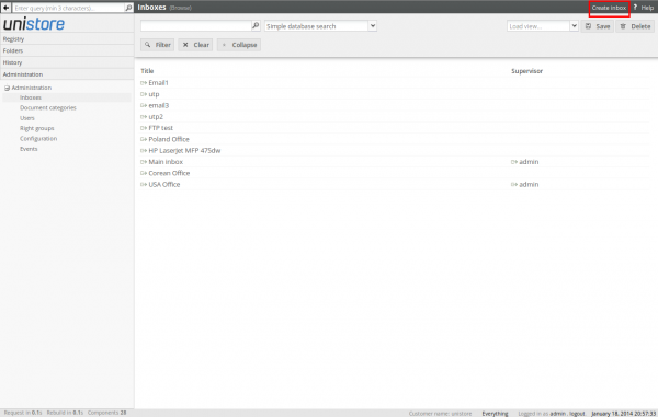 Inboxes management in administrator panel