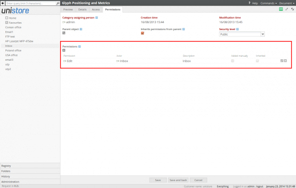 Default document permissions after loading it to the inbox