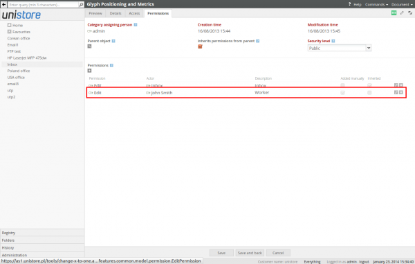 Manually added custom document permission