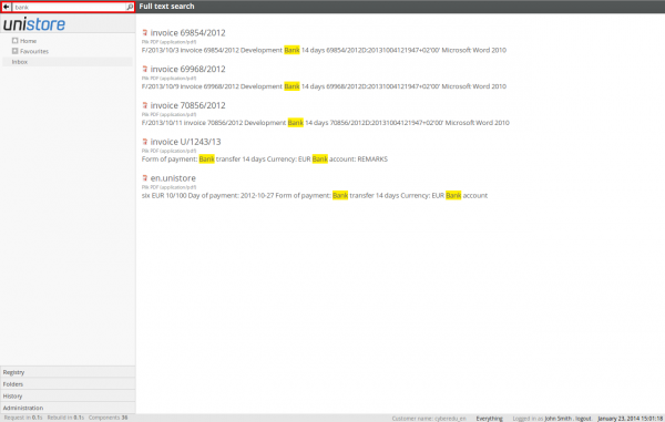 Searching for documents in the archive using full text search
