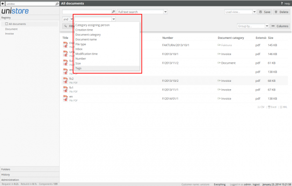 Searching for documents in the registry by a tag