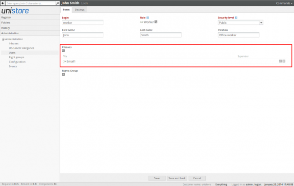 Configuring inboxes supported by the user